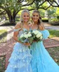 Ball Gown/Princess Off-the-shoulder Tulle Sweep Train Prom Dresses With Appliques Lace