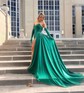 Sheath/Column Cowl Neck Silk-like Satin Sweep Train Prom Dresses With Appliques Lace