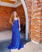 Trumpet/Mermaid V-neck Velvet Sequins Sweep Train Prom Dresses