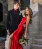 Trumpet/Mermaid Cowl Neck Silk-like Satin Sweep Train Prom Dresses With Ruched