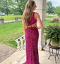 Trumpet/Mermaid One Shoulder Sequined Sweep Train Prom Dresses With Split Front