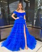 Ball Gown/Princess Off-the-shoulder Tulle Sweep Train Prom Dresses With Split Front