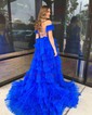 Ball Gown/Princess Off-the-shoulder Tulle Sweep Train Prom Dresses With Split Front