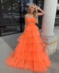 Ball Gown/Princess Halter Tulle Sweep Train Prom Dresses With Tiered