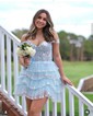 Corset Sky Blue Skater Tulle Tiered Homecoming Dresses