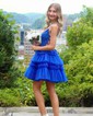 Puffy Royal Blue Skater Ruffle Tiered Homecoming Dresses