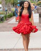 Corset Bubblegum Skater Satin Ruffle Bow Homecoming Dresses