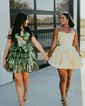 Corset Skater Taffeta Ruffle Bow Homecoming Dresses