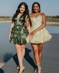 Corset Skater Taffeta Ruffle Bow Homecoming Dresses