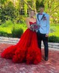 Ball Gown/Princess Sweep Train Sweetheart Tulle Cascading Ruffles Prom Dresses