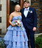 Ball Gown/Princess Straight Tulle Glitter Sweep Train Prom Dresses With Tiered