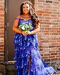 Ball Gown/Princess Off-the-shoulder Tulle Sweep Train Prom Dresses With Tiered