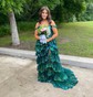 Ball Gown/Princess Off-the-shoulder Tulle Sweep Train Prom Dresses With Appliques Lace