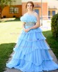 Ball Gown/Princess Straight Organza Sweep Train Prom Dresses With Beading