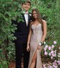 Trumpet/Mermaid V-neck Jersey Sweep Train Prom Dresses With Split Front