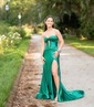 Trumpet/Mermaid Sweetheart Silk-like Satin Sweep Train Prom Dresses With Ruched