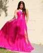 A-line Halter Metallic Sweep Train Prom Dresses With Ruched