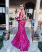 Trumpet/Mermaid V-neck Sequined Sweep Train Prom Dresses