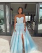 Ball Gown Sweetheart Tulle Sweep Train Prom Dresses With Appliques Lace