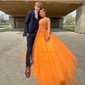 Ball Gown/Princess Floor-length V-neck Tulle Beading Prom Dresses