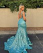 Trumpet/Mermaid V-neck Sequined Sweep Train Prom Dresses