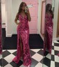 Sheath/Column Floor-length V-neck Sequined Split Front Prom Dresses