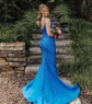 Trumpet/Mermaid V-neck Jersey Sweep Train Prom Dresses With Beading