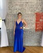 Trumpet/Mermaid V-neck Jersey Sweep Train Prom Dresses With Crystal Detailing