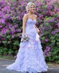 Ball Gown/Princess Sweetheart Tulle Sweep Train Prom Dresses With Appliques Lace