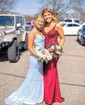 Trumpet/Mermaid V-neck Sequined Sweep Train Prom Dresses With Flower(s)