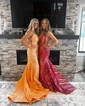 Trumpet/Mermaid V-neck Sequined Sweep Train Prom Dresses