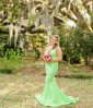 Trumpet/Mermaid V-neck Jersey Sweep Train Prom Dresses With Crystal Detailing