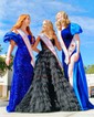 Ball Gown/Princess Straight Glitter Sweep Train Prom Dresses With Tiered