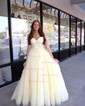 Ball Gown Sweetheart Tulle Sweep Train Prom Dresses With Appliques Lace