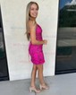 Corset Fuchsia Bodycon V-neck Cut Out Homecoming Dresses