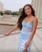 Trumpet/Mermaid V-neck Silk-like Satin Sweep Train Prom Dresses With Beading