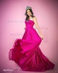 A-line Cowl Neck Glitter Sweep Train Prom Dresses With Pockets