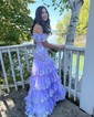 Trumpet/Mermaid Off-the-shoulder Tulle Sweep Train Prom Dresses With Appliques Lace