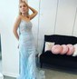 Trumpet/Mermaid Scoop Neck Tulle Sweep Train Prom Dresses With Beading