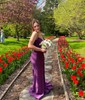 Trumpet/Mermaid V-neck Jersey Sweep Train Split Front Prom Dresses