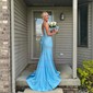 Trumpet/Mermaid V-neck Jersey Sweep Train Prom Dresses With Split Front