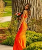 Trumpet/Mermaid V-neck Jersey Sweep Train Prom Dresses With Crystal Detailing