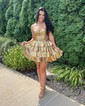 Corset Gold Skater Metallic Ruffle Homecoming Dresses