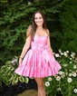 Unique Bubblegum Skater Satin Ruufle Homecoming Dresses