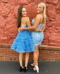 Unique Blue Skater Tulle Tiered Cut Out Homecoming Dresses