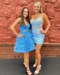 Unique Blue Skater Tulle Tiered Cut Out Homecoming Dresses