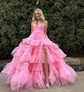 Ball Gown V-neck Tulle Ruffle Tiered Prom Dresses