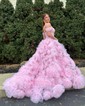 Ball Gown/Princess Off-the-shoulder Tulle Sweep Train Prom Dresses With Ruched