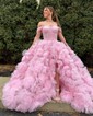 Ball Gown/Princess Off-the-shoulder Tulle Sweep Train Prom Dresses With Ruched