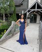 Trumpet/Mermaid V-neck Jersey Sweep Train Prom Dresses With Beading